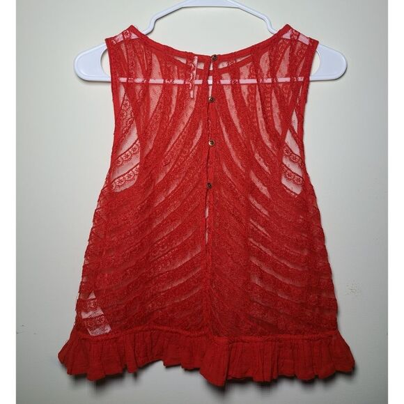 Free People|She's a Doll Red Lace Sleeveless Peplum Top, XS - Picture 7 of 10